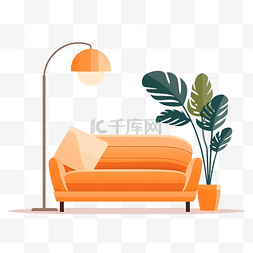 沙发和植物图片_带灯的现代沙发和平面风格的可爱