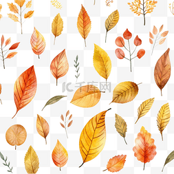 无缝叶子图片_水彩秋天的树叶图案