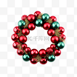圣诞花环装饰绿松叶和红球