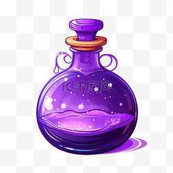 玻璃玻璃瓶图片_圆形玻璃瓶卡通风格的紫色魔法药
