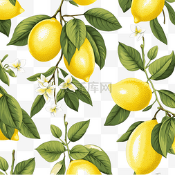 复古半滴无缝柠檬和树叶图案