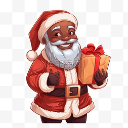 可爱的卡通人物头像图片_PNG美国非洲圣诞老人拿着袋子，里