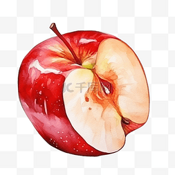 水彩画被咬的苹果苹果