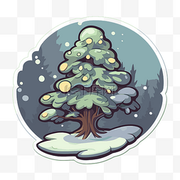 树上的冬季贴纸，用于在雪中装饰
