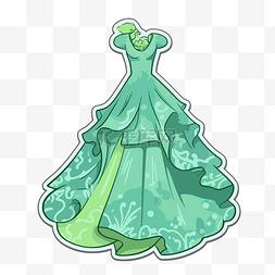 做梦的公主图片_绿色翡翠公主裙贴纸设计 向量