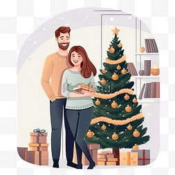 圣诞树和男人图片_幸福的夫妻夫妻在圣诞树附近的客