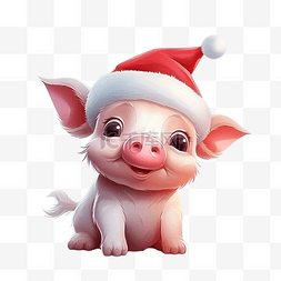 可爱的猪与圣诞老人帽子卡通人物