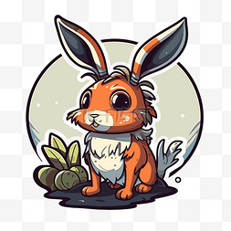 可爱耳朵贴纸图片_兔子站在小植物前的可爱形象 向