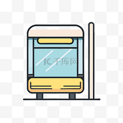 公交车站图标图片_停在灯杆附近的巴士图标的插图 