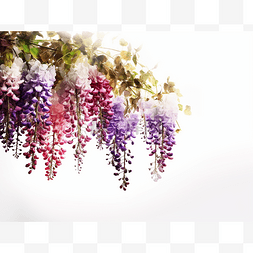紫藤花长廊图片_紫藤花背景隔离在白色背景摄影