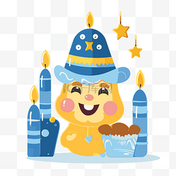 帽子里的兔子图片_光明节剪贴画用蜡烛和饼干矢量插
