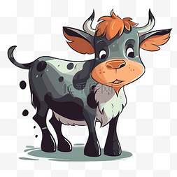牛剪贴画 可爱的牛，长着大角卡