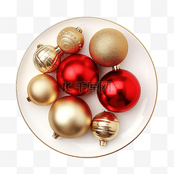 红色和金色的节日圣诞装饰品与盘