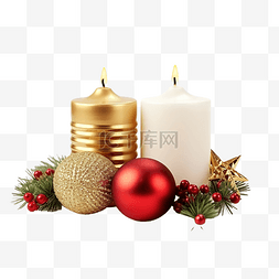圣诞组合物，木桌上有蜡烛和红色