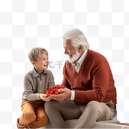 人物场景插画图片_祖父和孙子在客厅里用树庆祝圣诞