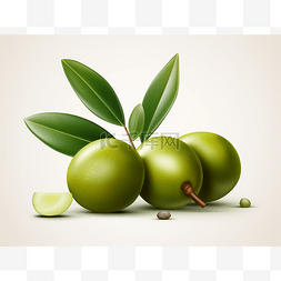 卡通橄榄油图片_3d 绿橄榄叶制作橄榄油插图