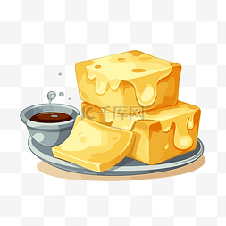 黄油剪贴画奶酪方块和盘子上的酱