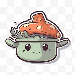 可爱的平底锅图片_一只可爱的蘑菇在锅里的插图 向