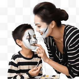 彩绘画画图片_亚洲母亲和孩子的儿子化妆万圣节