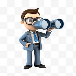 望远镜人图片_商人用双筒望远镜和箭头字符3D字
