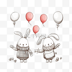 爱情涂鸦图片_几只兔子爱上了心和爪子里的气球