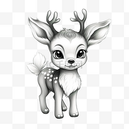 素描小鹿图片_圣诞快乐可爱驯鹿绘画素描着色