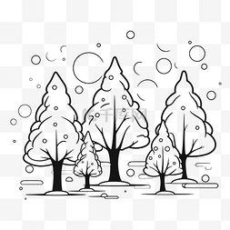 冬季树的黑白图片_在程式化的简单轮廓素描画的风格