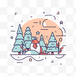 免费的矢量插图图片_月亮附近树林里有一只鸟的圣诞节
