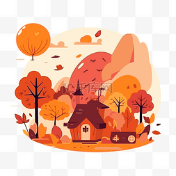 园区场景图片_平面风格卡通中的秋季场景剪贴画