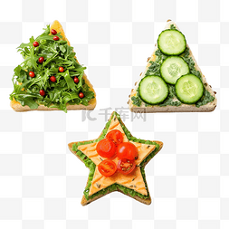 圣诞树蔬菜图片_三明治配以星星和圣诞树形式的蔬