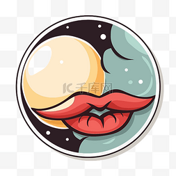 有手的月亮图片_心形贴纸，上面有美丽的嘴唇和月
