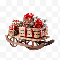 木板上有圣诞礼物和装饰的雪橇