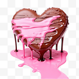 粉红色的心与融化滴落的巧克力