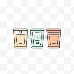 饮料和零食图标的三个水和咖啡罐
