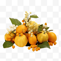 感恩节中心装饰有橙色南瓜雪莓叶