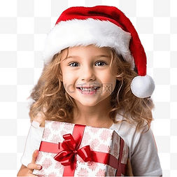 漂亮的圣诞帽图片_戴着圣诞帽的可爱小女孩的肖像，