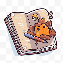 卡通笔记本图片_一本打开的书，上面有一个橙色的