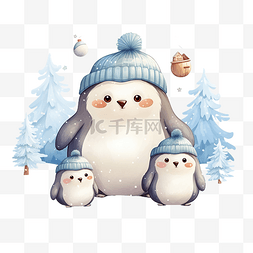 卡通猫头鹰可爱图片_可爱的北极熊企鹅和猫头鹰雪景冬