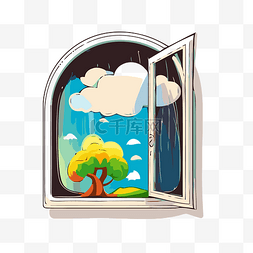 打开窗户卡通图片_打开窗户与一棵树剪贴画 向量