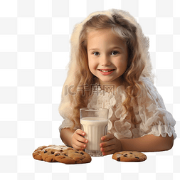 微笑的饼干人图片_窗边桌子上玻璃杯里的女孩牛奶