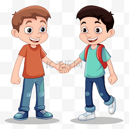 卡通握手人图片_粘合剪贴画 两个卡通男孩握手 向
