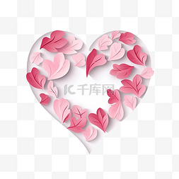 白色和粉红色的心形剪纸风格