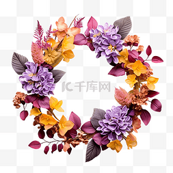 花与叶子边框图片_感恩节花环与色彩缤纷的秋叶