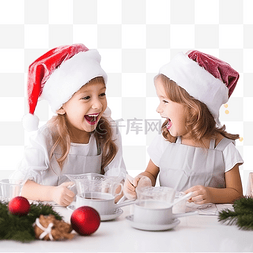 厨房做饭图片_快乐的姐妹儿童女孩两个小女孩圣