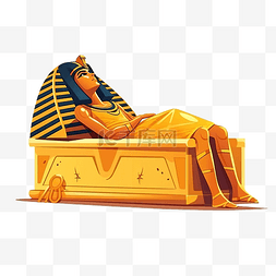 埃及法老躺在敞开的石棺中休息