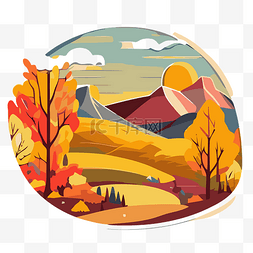 地图风景区图标图片_秋天颜色的五颜六色的风景贴纸 