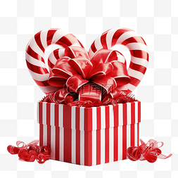 圣诞红色礼盒装饰，心形拐杖糖