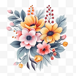 色彩缤纷花卉图片_复古花卉装饰，装饰有色彩缤纷的