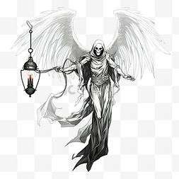 拿镰刀的死神图片_万圣节概念插图上拿着镰刀和灯笼