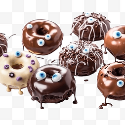 甜甜圈棉花糖图片_巧克力甜甜圈怪物眼睛与万圣节糖